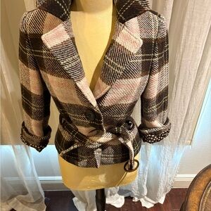 CAbi Pink and Brown Plaid Blazer with Belt
